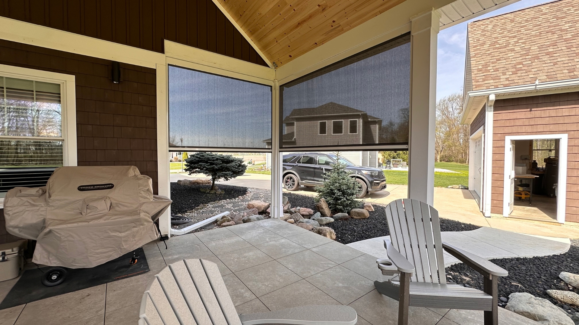 Outdoor living space shaded by a custom awning